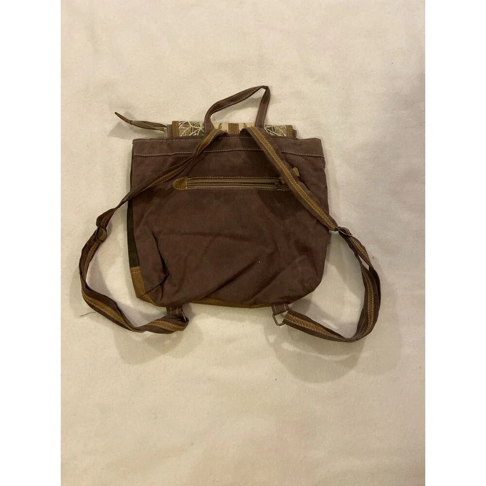 Boho Leather Backpack Mandala Print Flap, Vintage Bag Tribal Pattern Rucksack